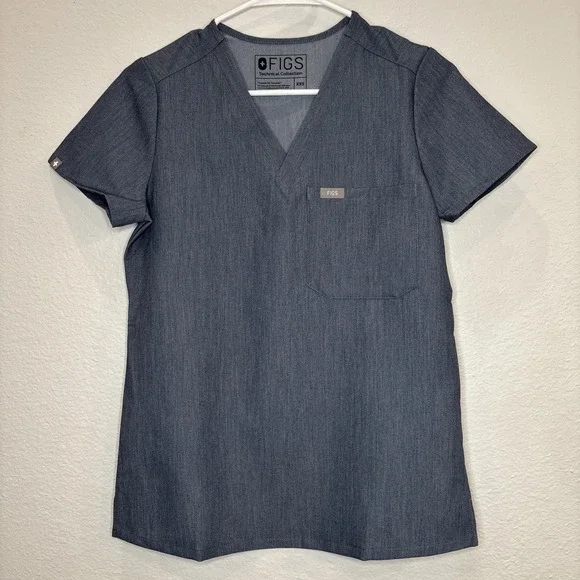 NWT Figs Catarina One-Pocket Top - Heather Denim,  Scrub - Size XXS - Picture 2 of 7